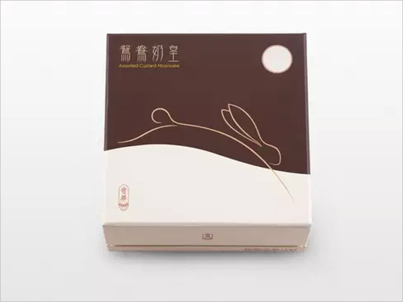 鴛鴦奶皇月餅包裝設(shè)計(jì)，寥寥數(shù)筆，簡(jiǎn)潔傳神。