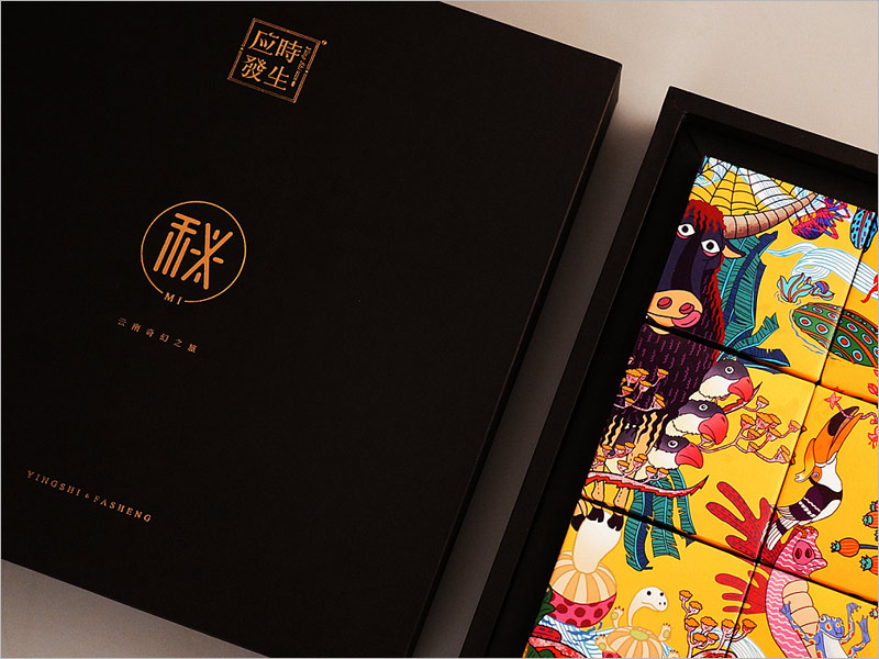 云南奇幻之旅月餅禮盒包裝設(shè)計(jì)，多彩的顏色，靈活多變的形象，設(shè)計(jì)風(fēng)格很云南