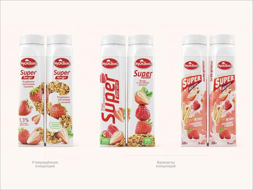俄羅斯Вкуснотеево水果酸奶包裝設(shè)計(jì)之各個面展示