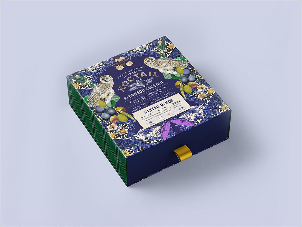 帶有雞尾酒基調(diào)的西班牙Xoctail巧克力包裝盒設計