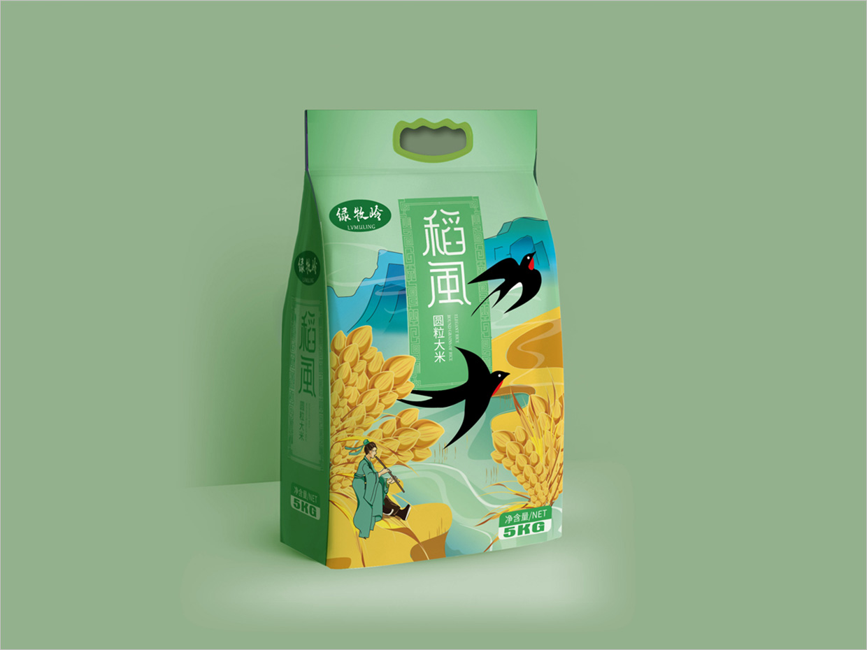 綠牧嶺大米農(nóng)產(chǎn)品包裝設(shè)計之稻風(fēng)
